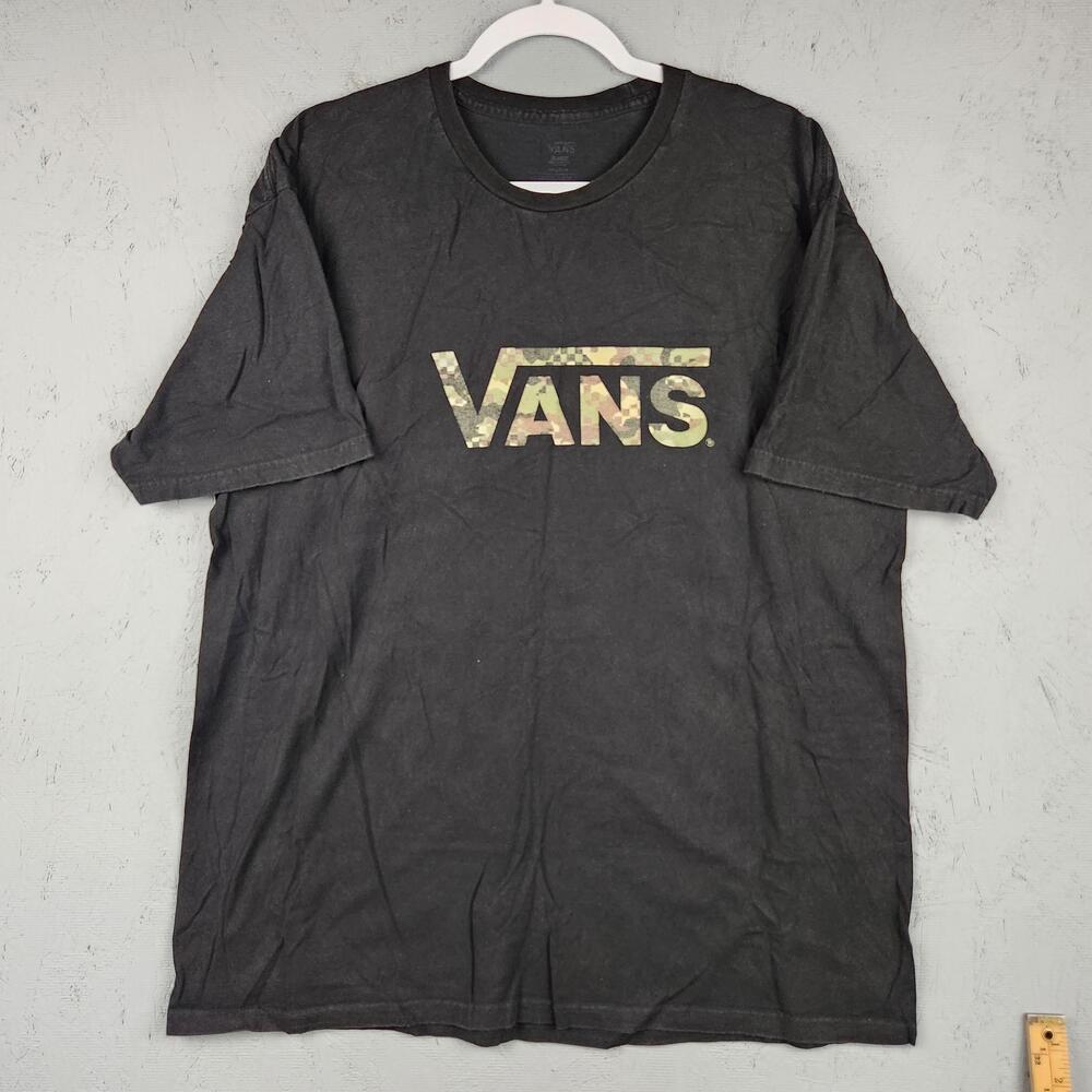 Vans Shirt Mens Large Black Camo Logo Graphic Skateboarding Skater Tee Hipster